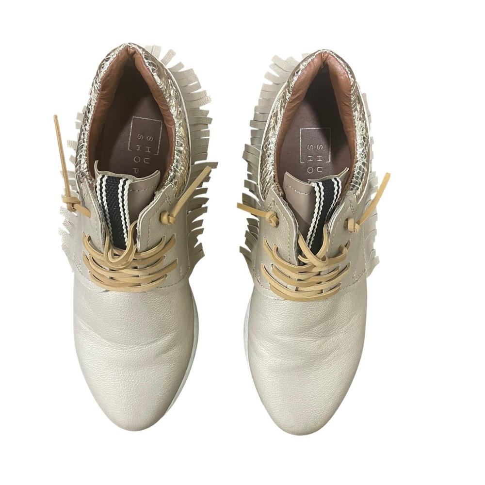 Shu Shop Pepa Womens Fringe Metallic Champagne Snakeskin Sneakers Gold Size 10